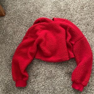 Fashion Hollister Furry Red Hoodie Size Medium